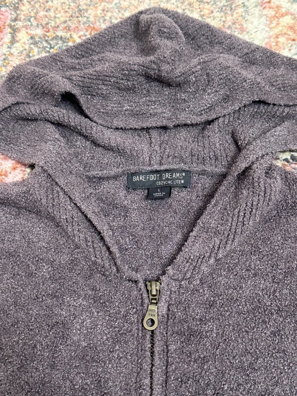 Barefoot Dreams Jacket CozyChic Lite Zip Up Hoodie Sweater Gray Sz L Cozy Lounge - Picture 6 of 12